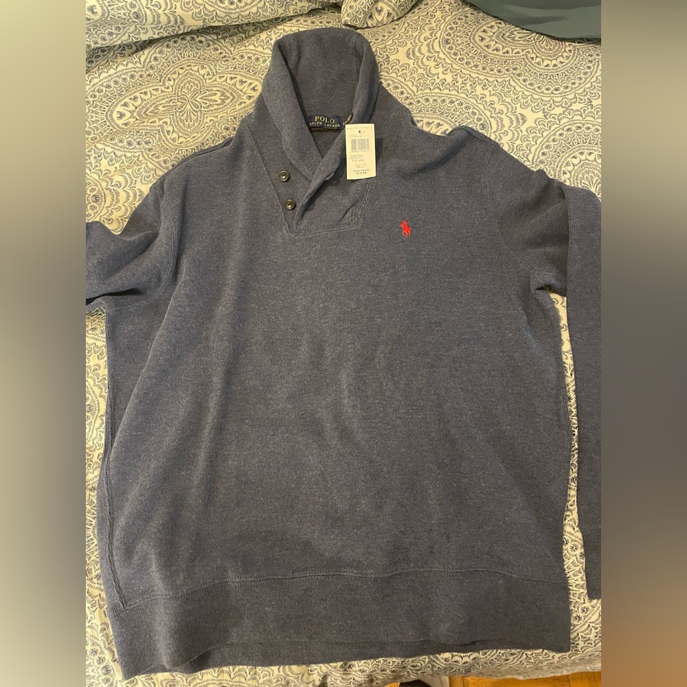 Shawl Collared Navy Blue men’s sweater. Ralph Lauren